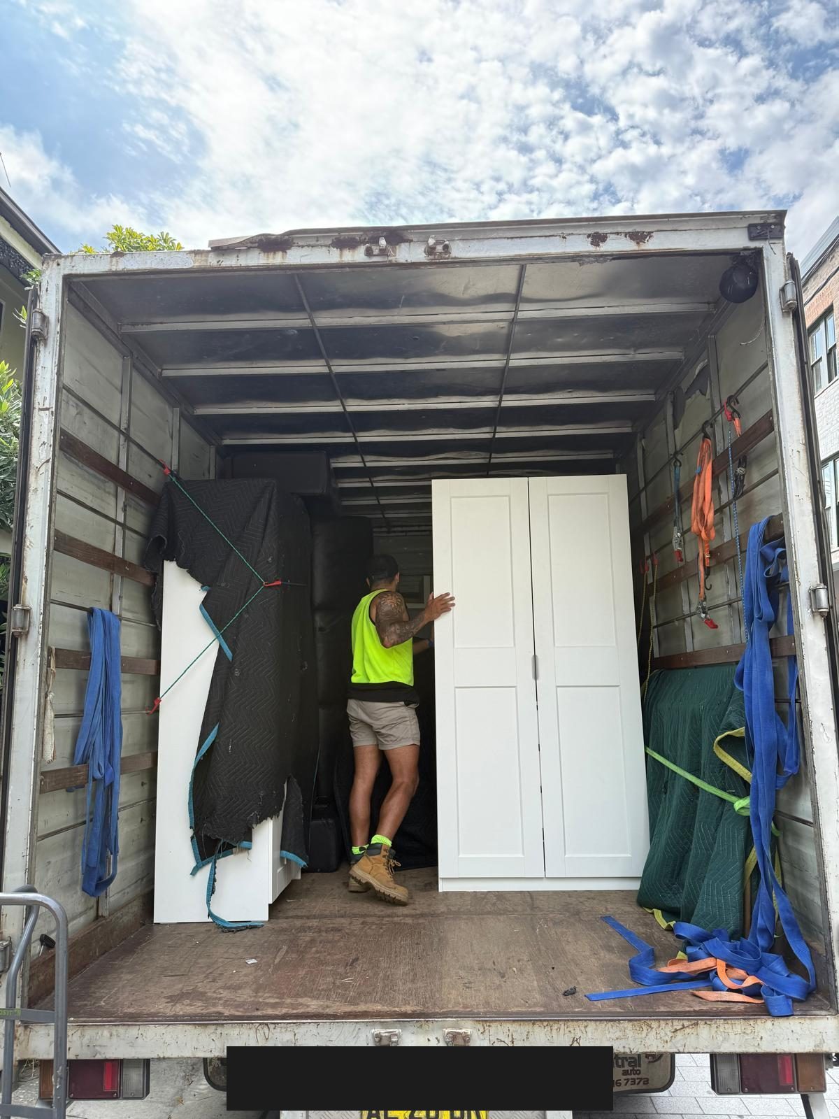 Moving truck loaded with household items